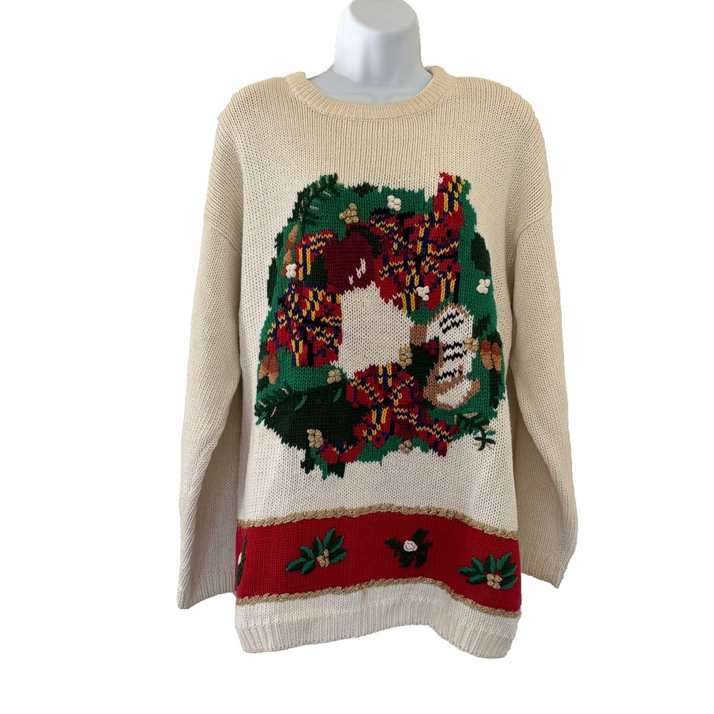 Vintage Lauren Grey Christmas Sweater XL Holiday Ugly Grandmacore 80s 90s Cozy